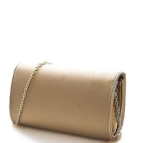 Rhinestone Front Closing Clutch Purse with Chain, Pale Gold. - Picture 2 of 9